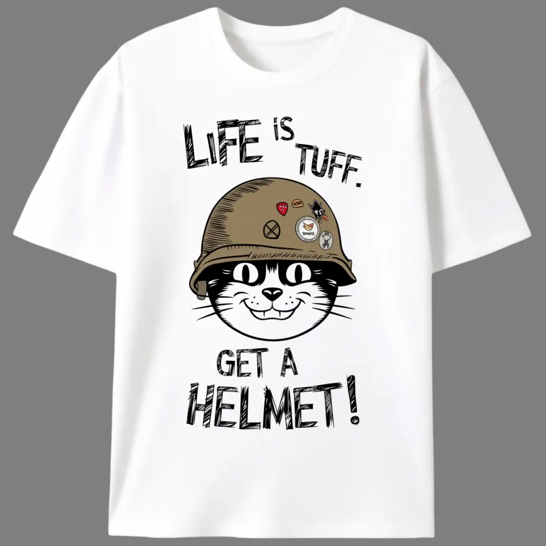 Men's Funny Cat Graphic Print T-shirt, Casual Round Neck Short Sleeve Top in 100% Cotton Knit with Stretch, Knitting, Light Stretch, Crew Neck, Shortsleeve, Retro Preppy, Menswear, Fabric, Loose-Fitting, Tshirt, Minimalist