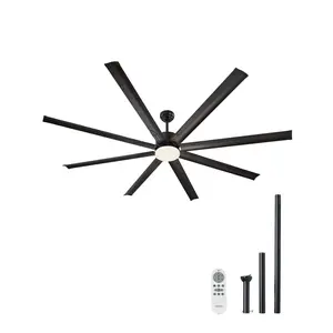 VEVOR 84 Inch Ceiling Fan with Light, 6-Speed Remote Control, Dimmable 3-Color Temperature, Reversible DC Motor, Modern Low Profile Flush Mount Fan for Bedroom, Living Room, Indoor/Outdoor Use, Black