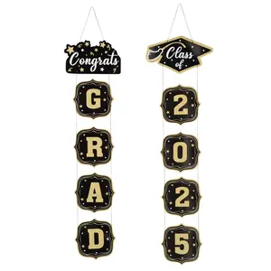 10 1/4-in x 6 ft 10-in Congrats Grad Class of 2025 Cardstock Door Signs - 2-Pc Decor, Hanging Entryway Backdrop for Graduation Celebrations