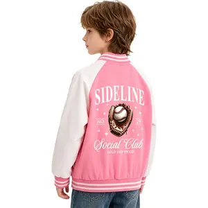Boys Girls Casual Varsity Baseball Jacket, Two Tone Raglan Long Sleeve Striped Hem Cuff Button Up Coat, Soft Lightweight Knit Outerwear for Spring Autumn Travel Sports