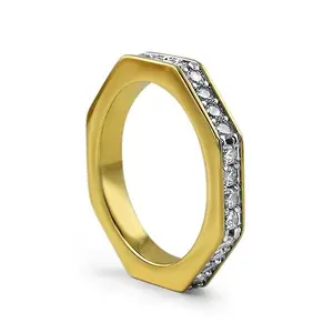Skinny Octagon Iced Out Gold Ring