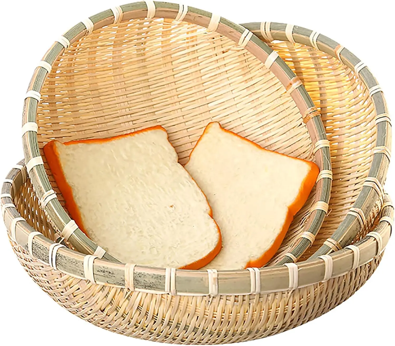 3-Pack Eco-Friendly Bamboo Storage Basket Tray Set - Handmade Woven U-Shaped, Thick Durable Top Slats Kitchenware Holder, 10/11/12-Inch 3 Sizes Stackable Organiser (11'' L x 3.5'' H) for Food