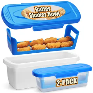 Flybok 2-Pack Multi-functional Food Storage Container Batter Bowl with Lid & Breading Tray for Frying Chicken Wings Fish Onion Rings Veggies Dishwasher Safe Easy Clean