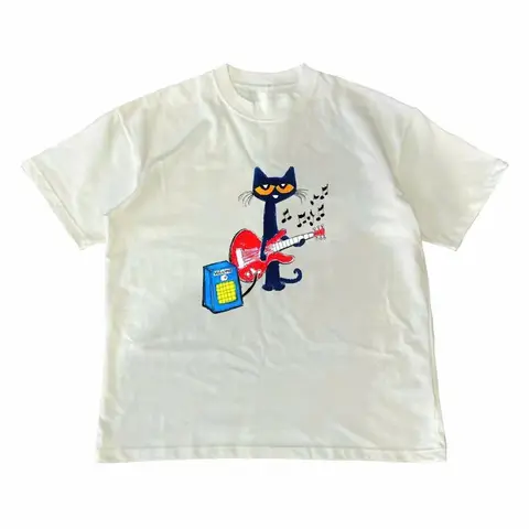 Menswear Crew Neck Cotton Pete the Cat Playing Guitar Graphic T-Shirt - Relaxed Fit, Soft Breathable Fabric, Comfy Casual Party Streetwear Top