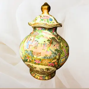 Colorful Rose Ginger Jar Decor Decorative Porcelain Centerpiece Decoration Ornaments Vase Table