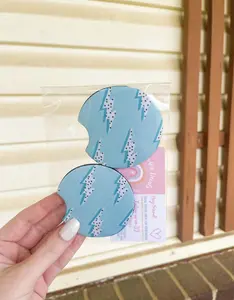 Blue Lightning Bolt Car Coaters, Machine Washable Coasters