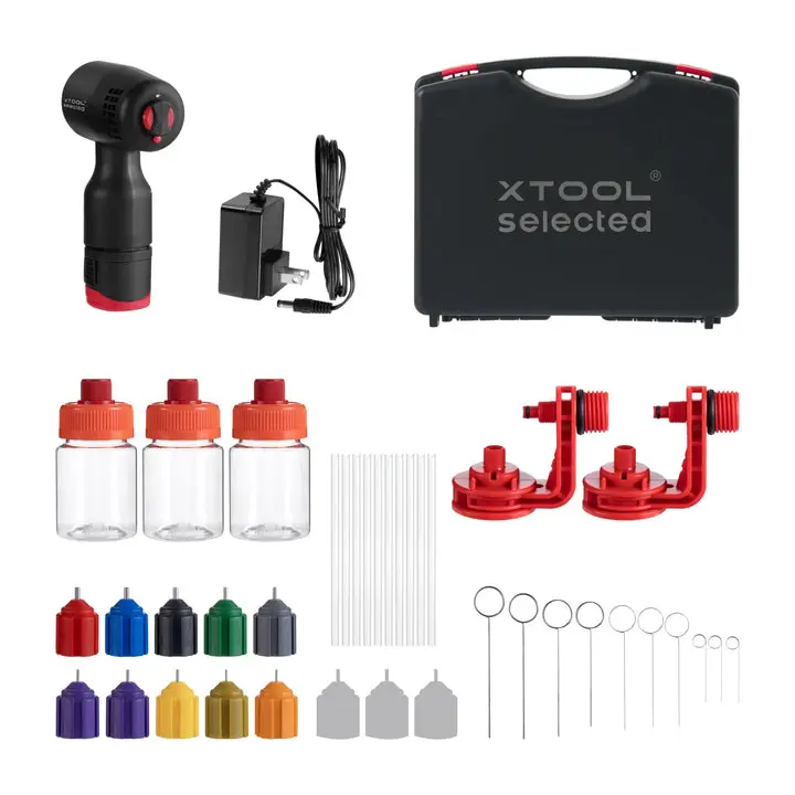 xTool Selected SnapSpray Airbrush Kit for Laser Crafters, with Fast Color Switching, 3 Paint Bottles, 10 Nozzles, 6 Flow Levels & Clamp