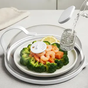 Microwave Splatter Cover Heat Retention, 10 inch Full Clear Microwave Food Cover With Water Steamer for Food Moistness, Kitchen Gadgets Accessories, White02