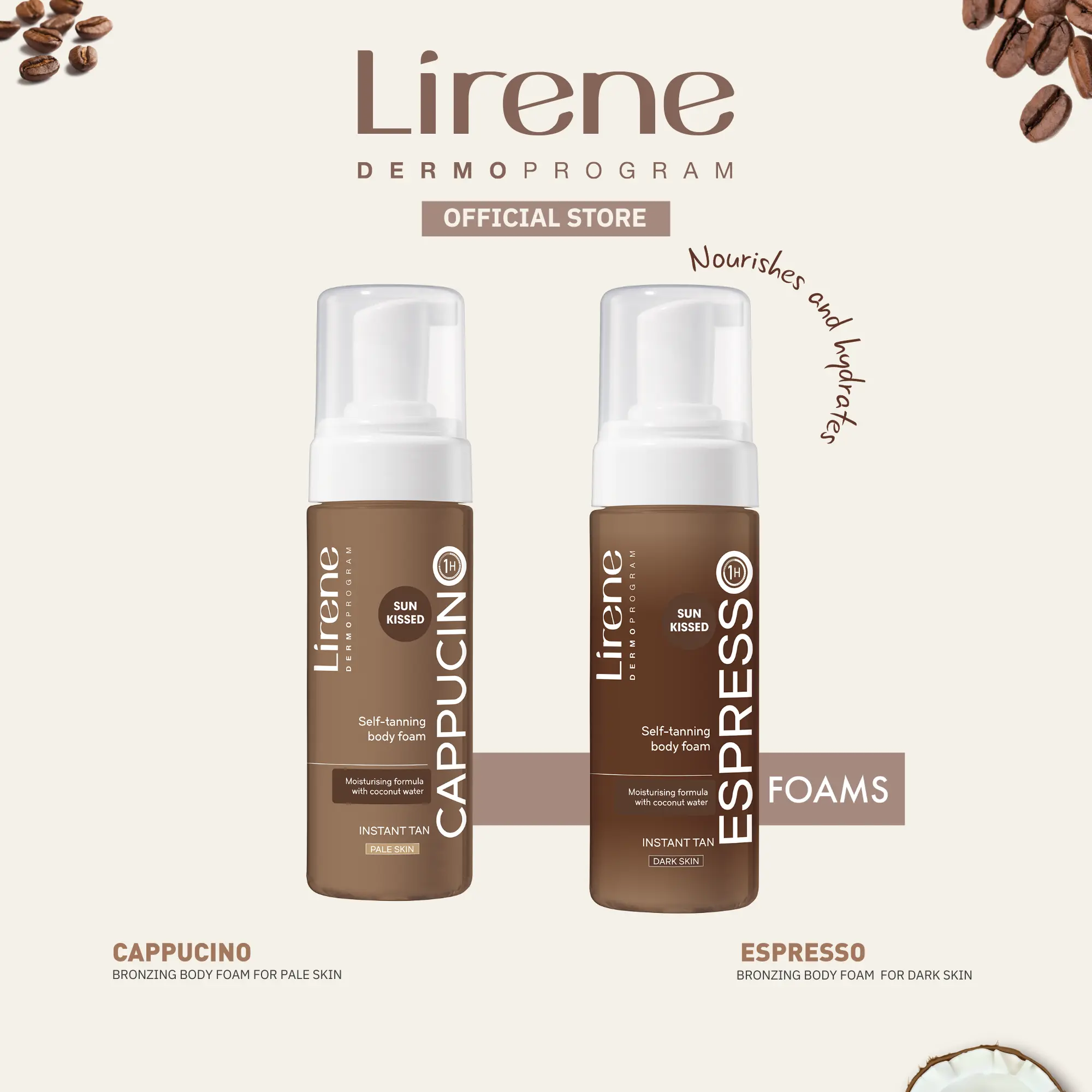 Lirene Perfect Tan Bronzing Body Foam | Buildable & Gradual DHA Tan, Cappuccino (Light) or Espresso (Deep), Hydrating Streak-Free Self Tan Foam