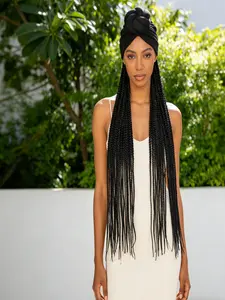 Turban Braided Wig, 30 Inch Extra Long Synthetic Box Braid Headband Wig, No Glue No Lace, Natural Looking Braids Wig for Daily & Party Use