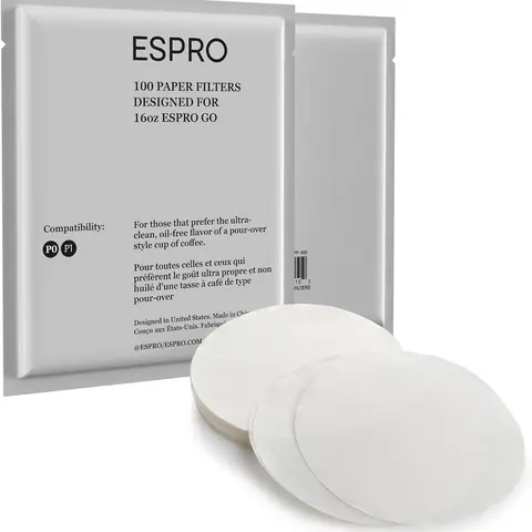 ESPRO Round Durable Disposable Coffeefilters (100-Count) - Biodegradable, Oil-Free, Grit-Free Cup, Easy to Install for Perfect Brewing Coffee, Fits ESPRO Presses, Ideal for Home Iced Coffee Prep