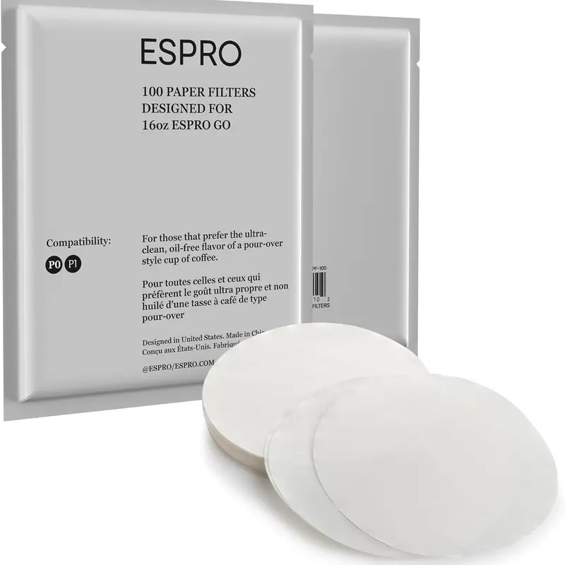 ESPRO Round Durable Disposable Coffeefilters (100-Count) - Biodegradable, Oil-Free, Grit-Free Cup, Easy to Install for Perfect Brewing Coffee, Fits ESPRO Presses, Ideal for Home Iced Coffee Prep