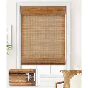 No Tools No Drill Cordless Bamboo Roman Shades, Light Filtering Window Treatment, Roll Up Bamboo Blinds for Window 38'' W x 64'' H, Ceylon Light Russet