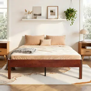 Full/Queen Size 14 inch Platform Bed Frame, Sturdy Heavy Duty Wood Bed Frames with Wooden Slats & Metal Legs, No Box Spring Needed, Storage Space Under-bed