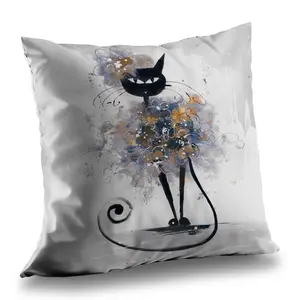 Begin Home Decor C1PT14146LTGIR 14 x 14 in. Cartoon Black Cat Gold Bedroom Poly Twill Throw Pillow Insert
