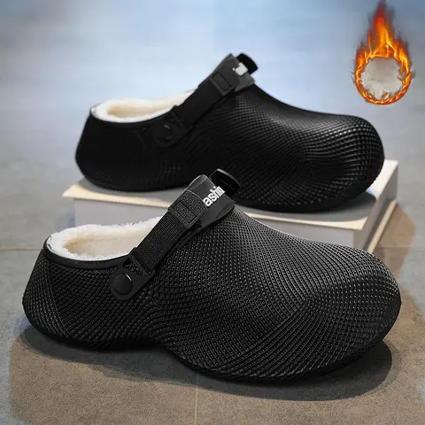 Men's & Women's Fleece-Lined Clogs - Warm Winter Slip-On Shoes with Adjustable Heel Strap, Cozy Indoor/Outdoor Slippers