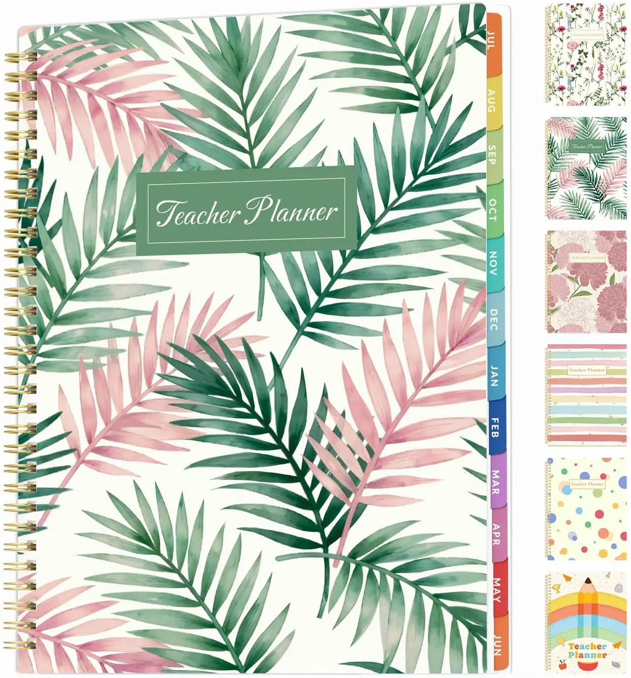 SUNEE 2026-2027 Teacher Planner, July 2026-June 2027 Academic Organiser with 8.5x11inchsize WeeklyMonthly Lesson Plan Book, 7-Period Horizontal Layout, Tabs&Pockets, Palm Leaf Design