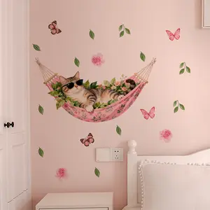 A (30*60cm) cat and butterfly 2D flat wall sticker, home decoration self-adhesive wall sticker, M20231