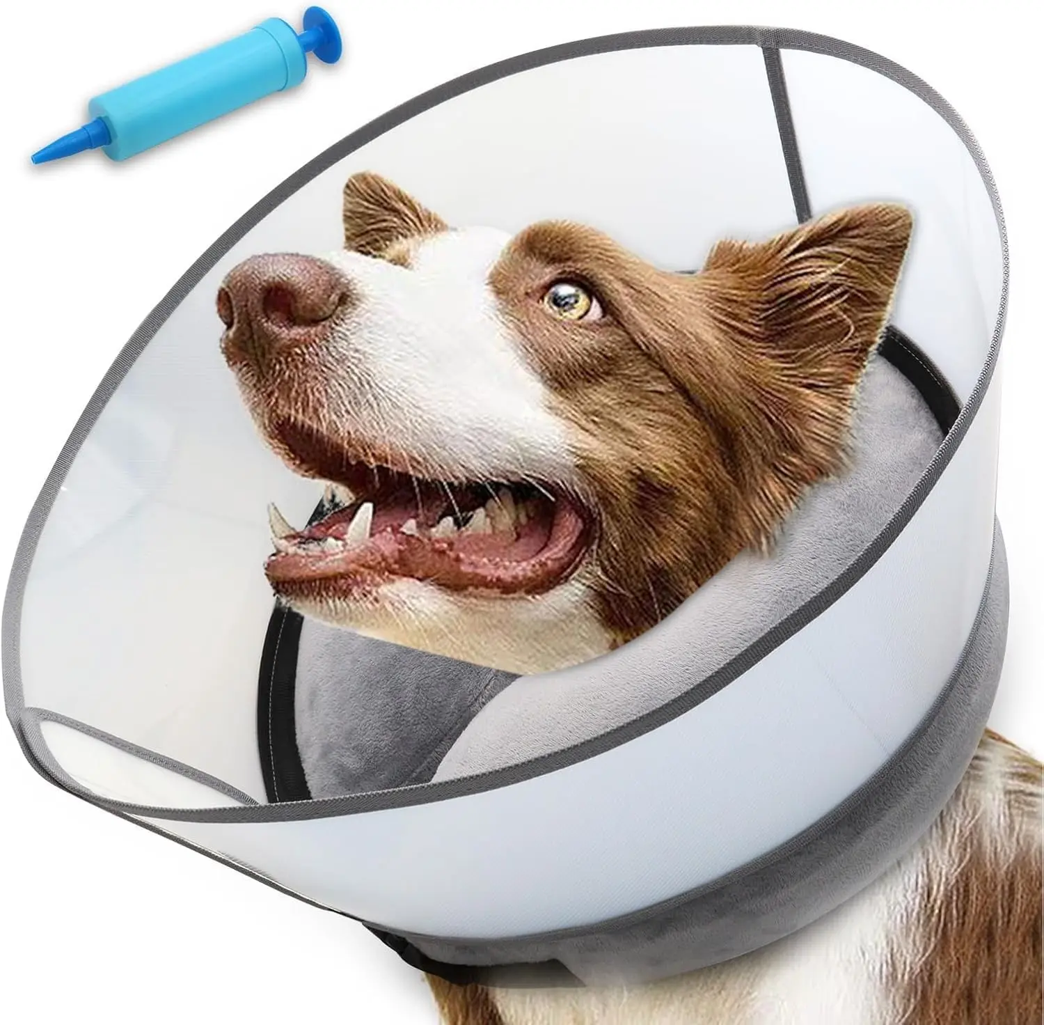 Upgraded Inflatable Dog Cone Collar with Transparent Anti-Licking Shield, Adjustable Elizabethan Collar for Medium Large Dogs, 2-in-1 Design with Detachable Shield