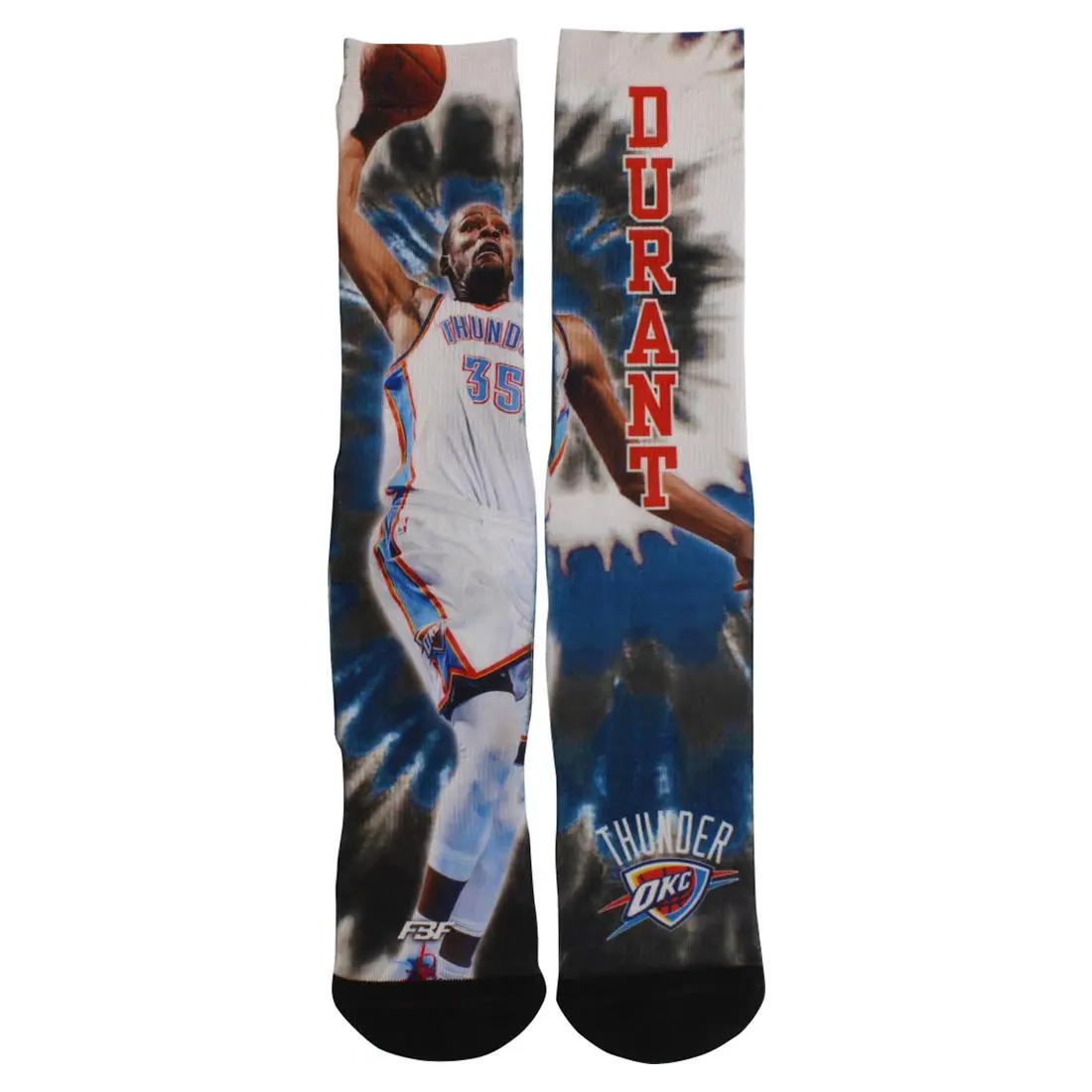 For Bare Feet Mens Oklahoma Thunder NBA Kevin Durant Tie Dye Crew Socks Blue
