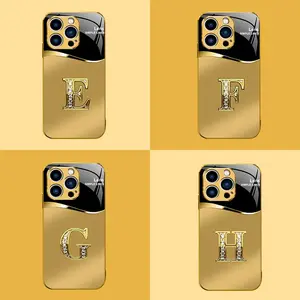 Suitable for [iPhone 13 Pro] New high-end gold letter glass mobile phone case New business simple metal paint electroplating gold glass mobile phone case Affordable price Anti-drop and anti-fingerprint 995