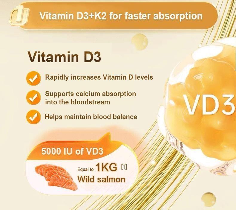 2-in-1 Vitamin D3 K2 Dietary Supplement, 250 Veggie Softgels (5000 IU D3 + 100 mcg K2 MK7) - Healthcare Support for Bones, Teeth, Heart