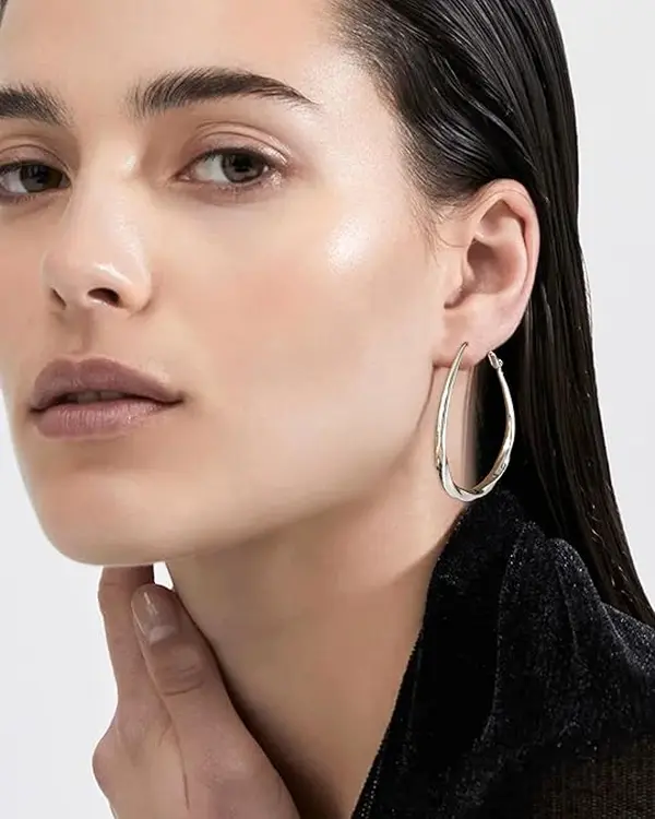 Funky Twisted Oval Hoop Earrings for Women, S925 Silver Post Jewelry for Sensitive Ears, Lightweight Modern Style for Daily Wear, Smooth