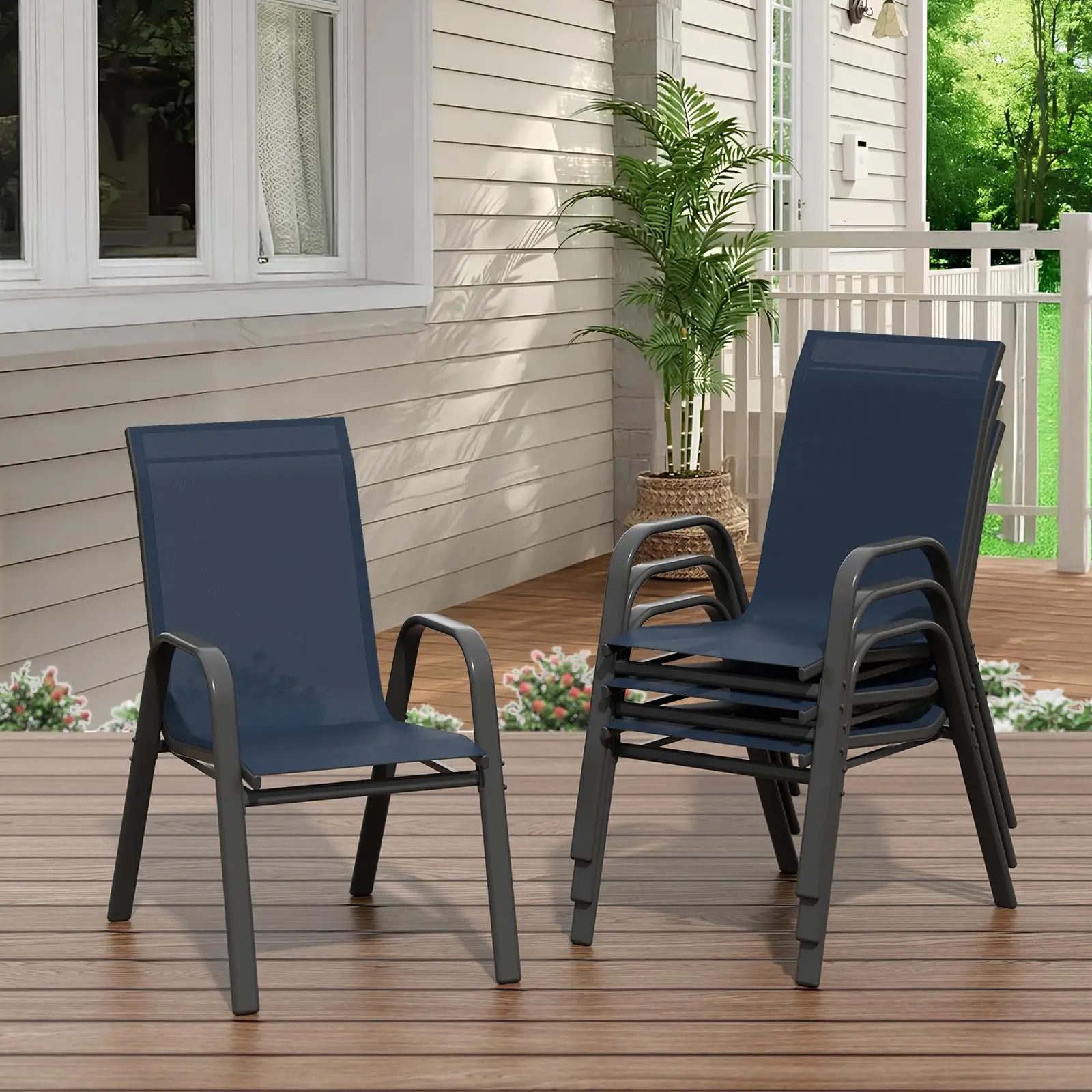 4-Pack Stackable Patio Dining Chairs - High Back Outdoor Furniture with Durable Textilene Fabric, Lightweight Metal Frame, All-Weather Lawn Chairs Outside for Garden Party, Patio Porch Furniture