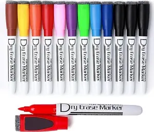 whiteboard pencil Magnetic Dry Wipe Pens Dry Erase Markers With Eraser Cap Low Odor Fine Tip Whiteboard Pens Pack of 12, Multi Colors