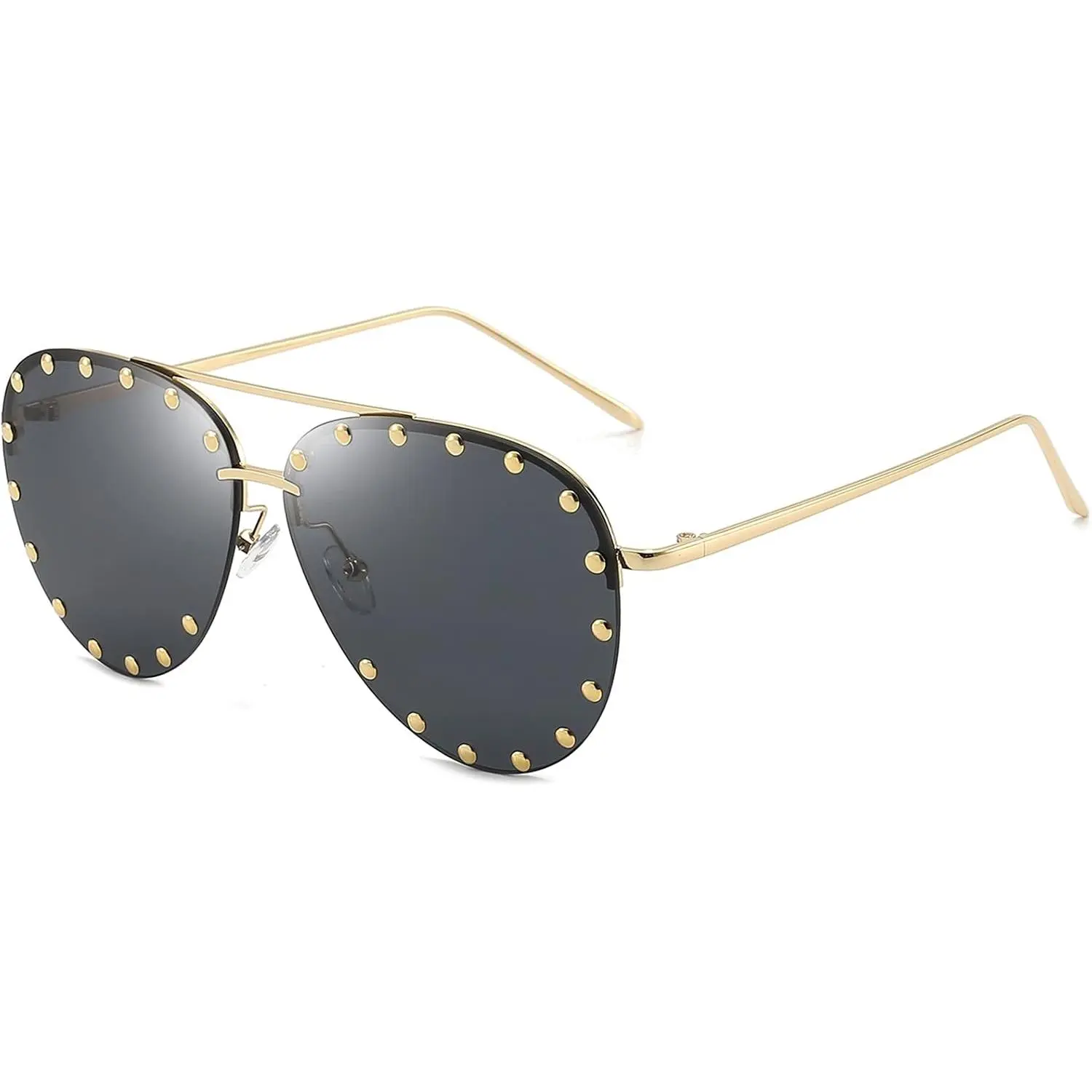 Women's Studded Aviator Frames Sunglasses, Metal Frame, UV 400 Sun Protective Fashion Eyewear, Sun Protective Sunglasses, 1950S Retro Style Women's Sunglasses