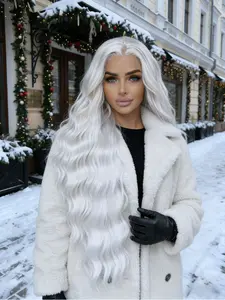 32" Long Silver Gray White Lace Front Wig 13x4 HD Lace Synthetic Wig Heat Friendly Hair Free Part Body Wave Grey Wig for Women Daily & Party Use Natural Looking Wigs