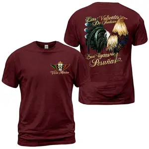 Viva Mexico Los Valientes Gallo Rooster T-Shirt, Mexican Pride Graphic Tee, Tradition Rooster Back Print With Front Chest Crest Badge, Latino Heritage Outfit, Soft Cotton Tee Gift for Men and Women