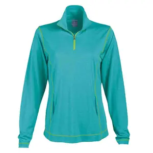 PAGE and TUTTLE Womens Coverstitch Heather Quarter Zip Jacket Casual Outerwear Athletic - Blue