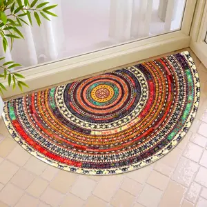 Half Round Non-Slip Doormat Floor Rug Mat Brown Semi Circle Bathroom Floor Rug Entryway Door Mat Half Moon Doormat Welcome Mat 19X31Inch Indoor Rug for Living Room Kitchen Bedroom Toilet