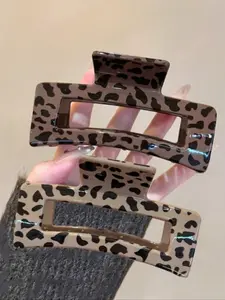 Elegant Leopard Print Geometric Hair Clips Set of 2, Stylish Hair Accessories for Women, Fashionable Hair Pins for Daily Use