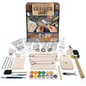 Leather Working Kit, Leather Tooling Kit with Tools, Leather , Leather for Crafts, Adult Project Kits, 80 count