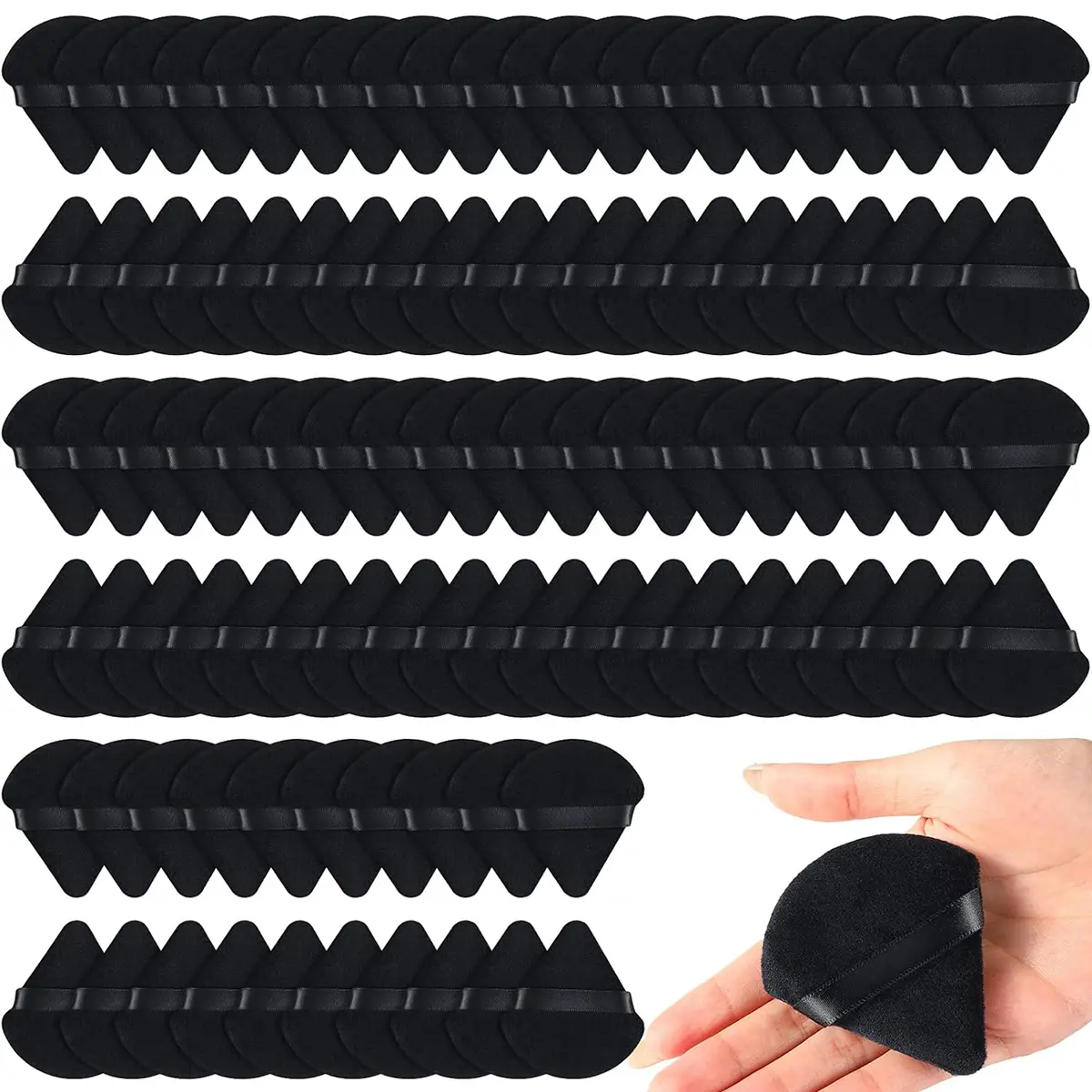 100PCS Soft Triangle Face Powder Puffs Bulk Wet Dry Dual Use Makeup Sponges Velour Surface Cosmetic Applicators For Loose Powder Liquid Foundation Daily Facial Makeup Practical Portable Beauty Tools Accessories