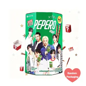 LOTTE Pepero Almond Chocolate Cookie Sticks 128g (4 Packs) - Korea Snack, Stray Kids Official Merch  [Shipped With Random Outer Packaging]-Randomly Dropped Idol Packaging