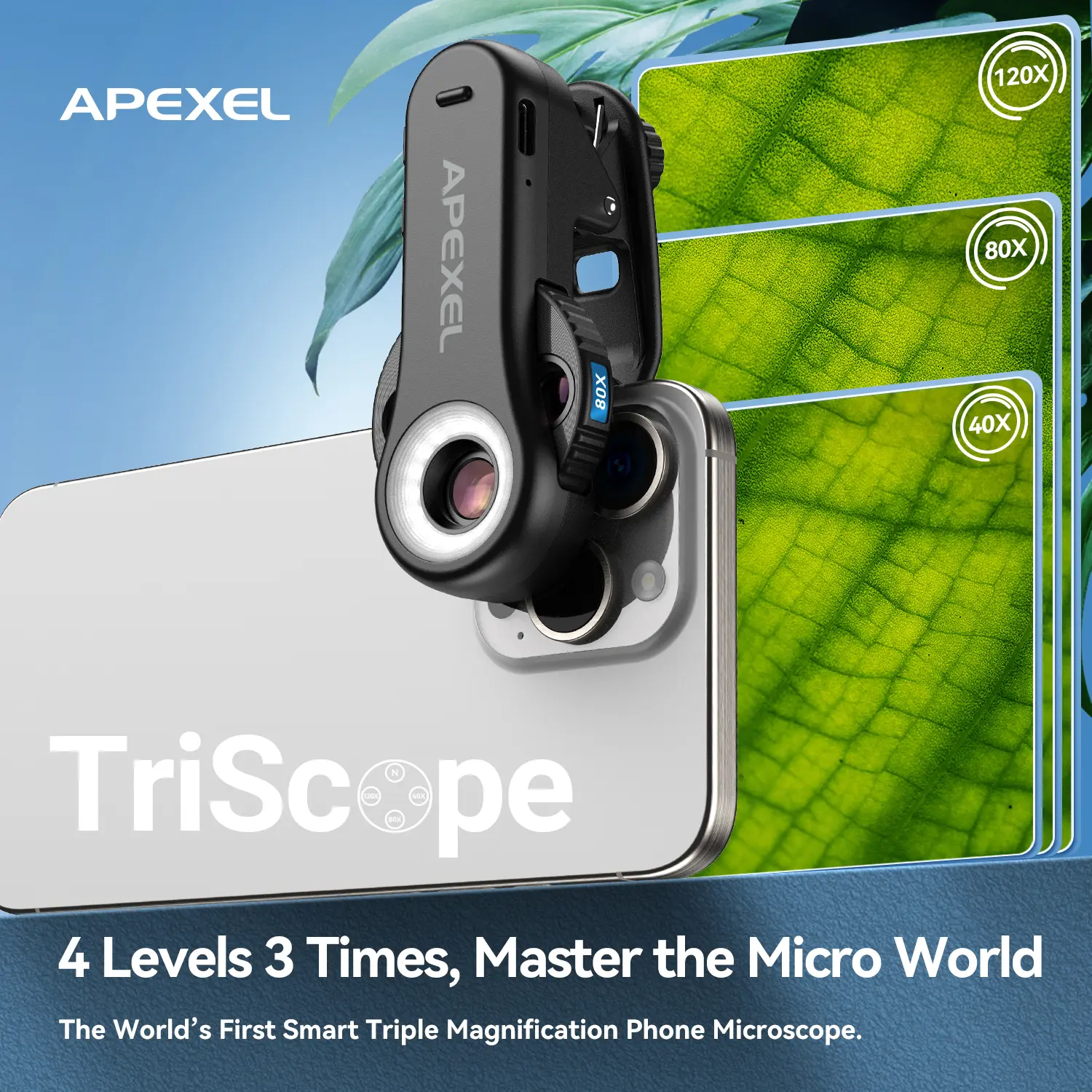 Apexel Cellphone Revolver Microscope Lens - 4-Level Adjustment, 3X Magnification, Pro Lighting, Ultra-Portable, Long Battery Life for Mobile Phones & Smartphones Accessories