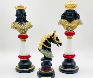 Hand-Painted Luxury Polyresin Chess Piece Statues - Large Renaissance Bust Sculptures (King, Queen, Knight), Vintage Gold & Black Modern Decorative Figurines, Collectible Gift for Home Office Decoration