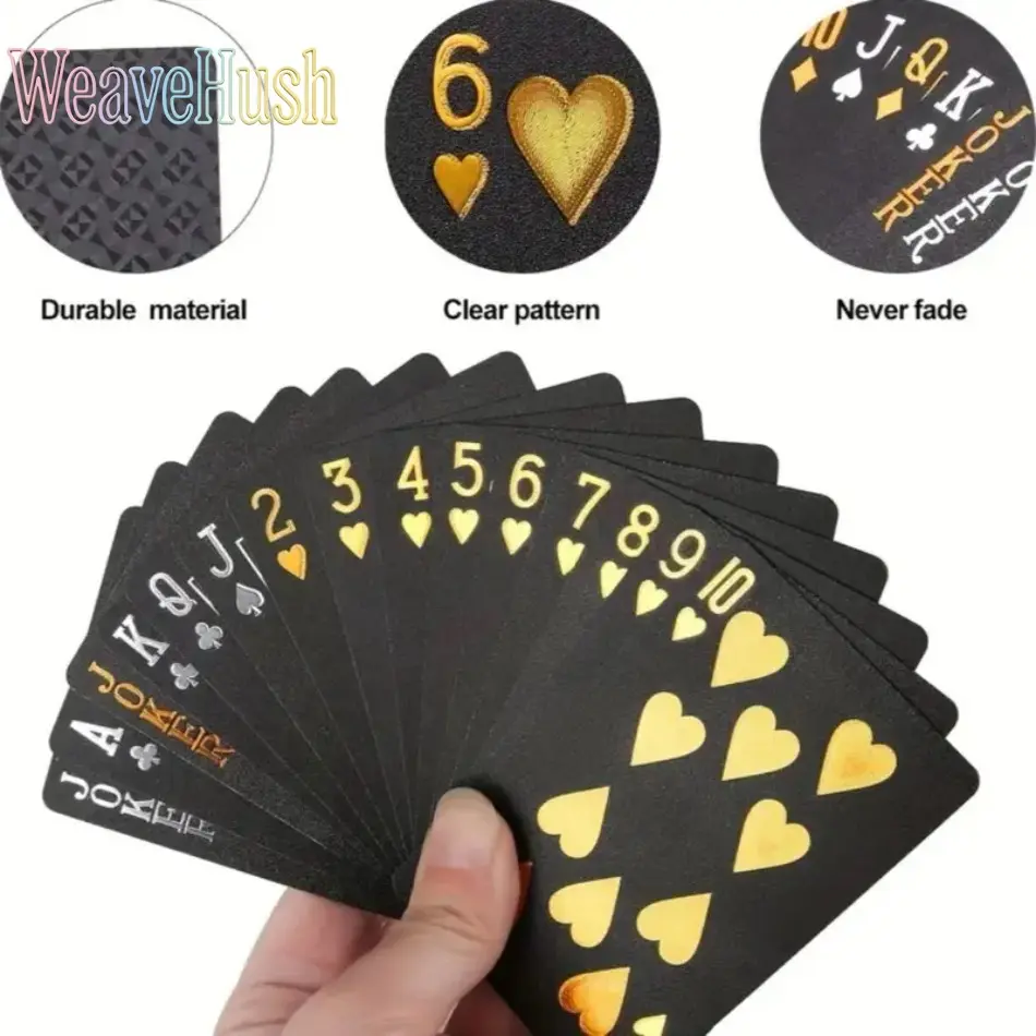 Waterproof Flexible Black Playing Cards with Durable Storage Box, Classic Poker Deck for Family, Friends & Party Card Games, Fun Indoor & Outdoor Entertainment for Camping, Travel & Gathering, Premium Durable Card Set with Serene Forest Pattern Design,sum