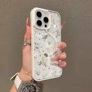 Magnetic Protective Case for iPhone 17 16 E Pro Max 15 Plus 14 13 12 11 XS XR, Girly Neutral Floral Design | Shockproof, Silicone, Stylish, Trendy, and Scratch Resistant