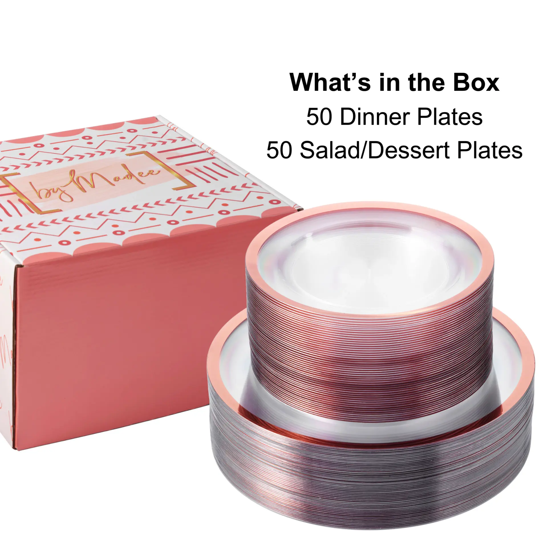 By Madee Fancy Disposable Dinnerware Set - 100 Pcs Set - 50 dinner plates and 50 dessert plates