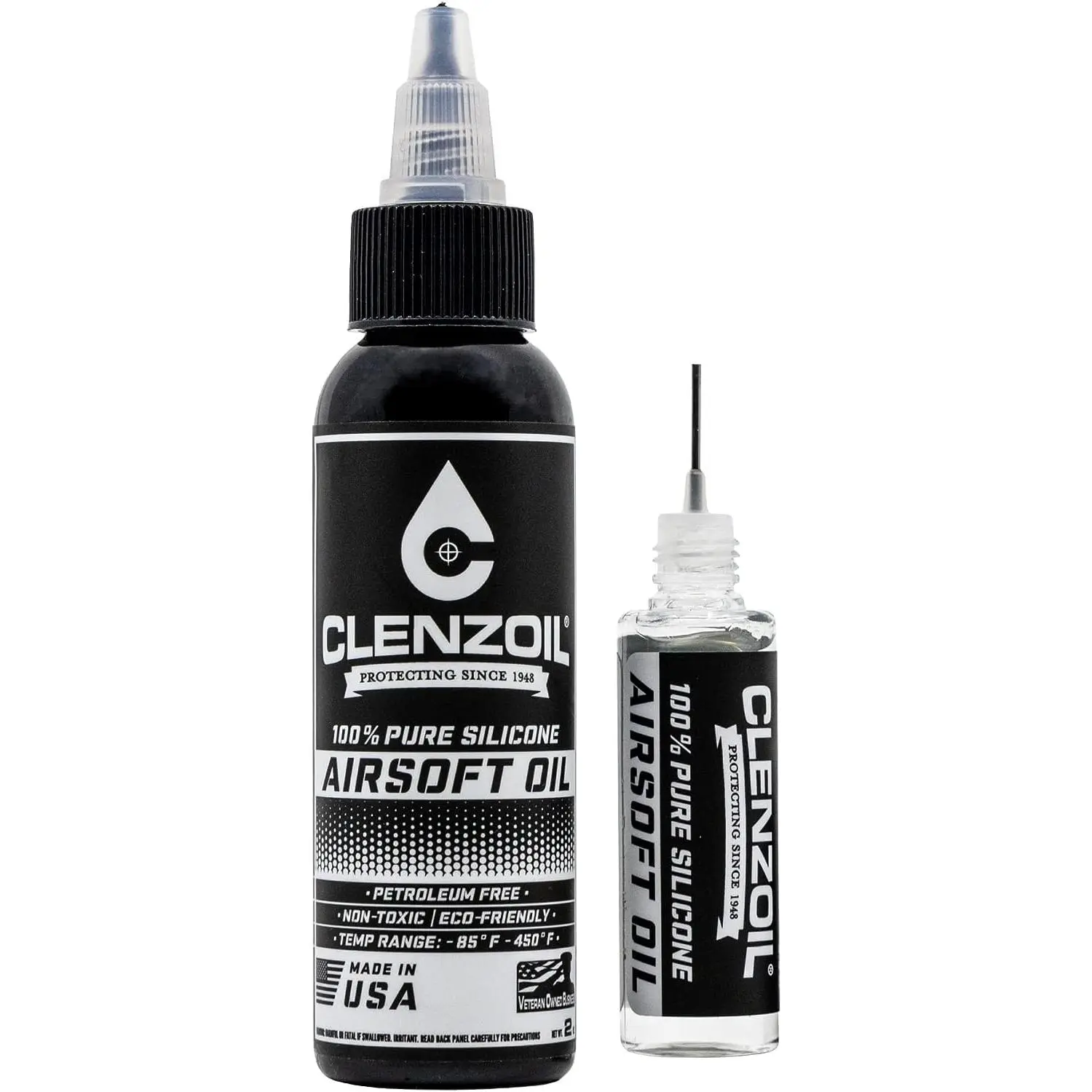 Clenzoil 2 oz & 0.5 oz Pure Silicone Liquid Set - Petroleum-Free Eco-Friendly Surface Conditioner, Twist Top Bottle, Precision Needle Oiler - American Made for Automotive Engine Care, Rubber, Metal, Plastic, RC Vehicles