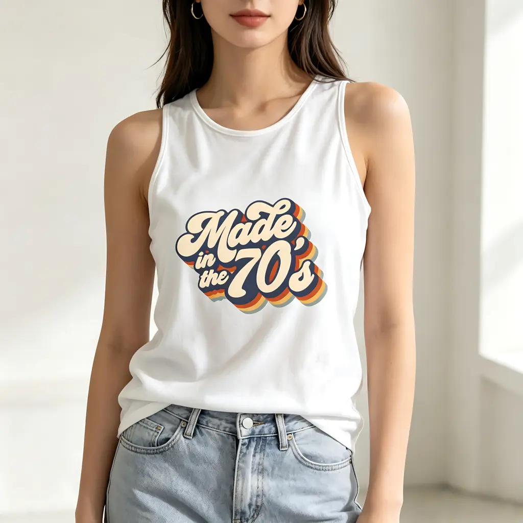 Women's 70s Retro Graphic Tank Top - Vintage Disco, Geometric, Statement, Slogan, Sleeveless Casual Fashion Top