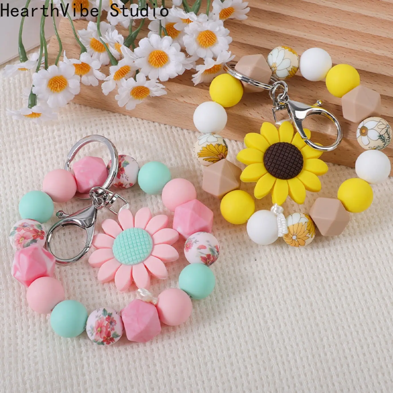 1-Piece Pastel Nature Beaded Keychain Set - Soft Silicone Bead Sporty Sports Wristband Wristlet with Tassels, Cute Spring & Summer Outfit Accessory, Sporty Sports Wristbands