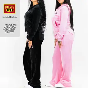 FB COUNTY Women's Velour Tracksuit 1 Set FBCOUNTY Full Zip Hooded Track Jacket and Track Pants with Drawstrings Velvet Sexy Soft Top Bottom Harem Hip Hop