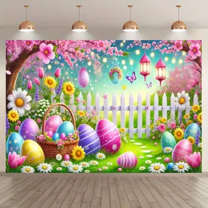 Easter Bunny & Eggs Party Banner, Party Decoration, Vibrant Multi-Color Design, Universal Celebration Background, Indoor/outdoor Use, Wall Hanging Backdrop, Studio Backdrop