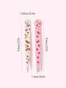 Cute Strawberry Shortcake Cartoon 2-Piece Lightweight Durable Stainless Steel Cosmetic Eyebrow Tweezers Set, Makeup Beauty Essential, Ideal Gift for Beauty Enthusiasts