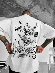 Men's Graphic Print Round Neck Tee, Regular Fit Street Fashion Casual Short Sleeve T-shirt for Daily Wear, Men's Top for All Seasons